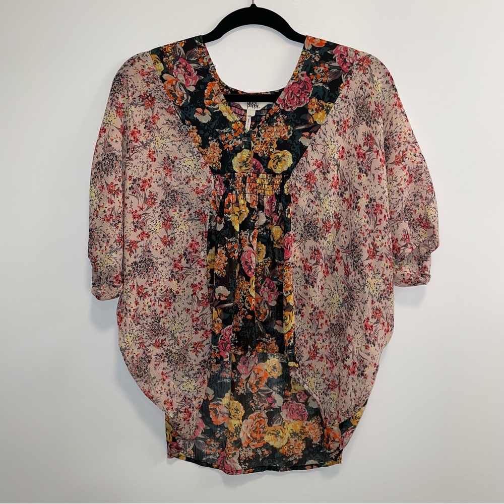 Black Poppy Sheer Peasant Blouse Size XS
